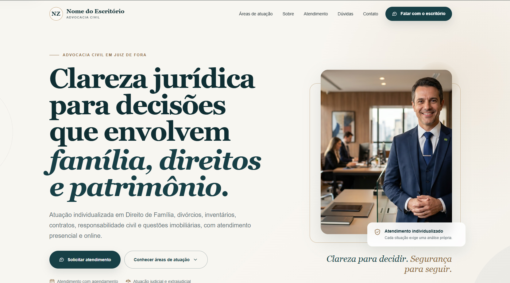Demonstração do site premium para advogados